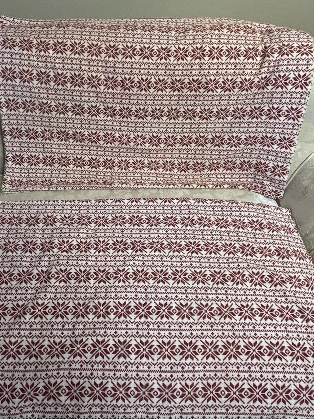2 Flannel Nordic Snowflake Standard Pillowcase Set of 2 Winter Made in Turkey